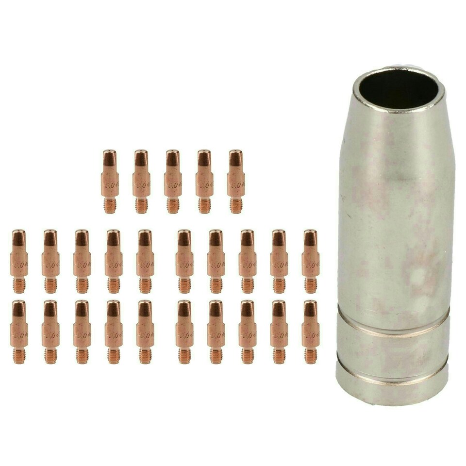 image 1 of 1 shroud & 25 x 1.0mm Round Contact Tips MIG Welding Binzel Style MB15 Torch