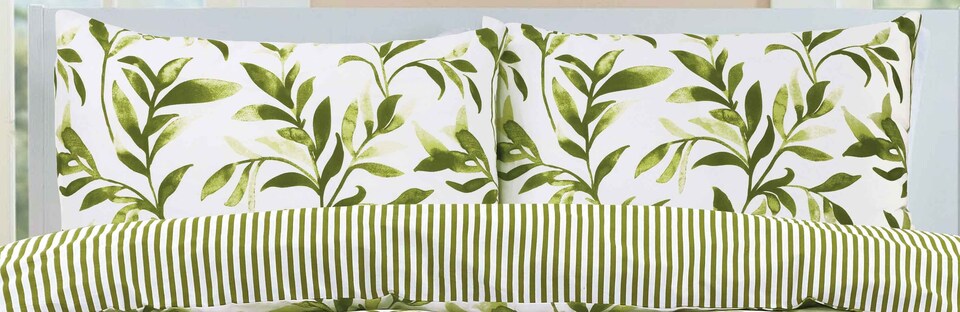 image 1 of Homes Linen Ellie Green Leaf Floral Duvet Cover Set Reversible Printed Quilt Cover Luxury Easy Care Bedding Set | Green | Double