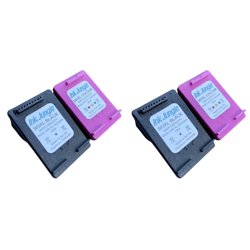 image 1 of 2x Ink Jungle 303XL Black & Colour Refilled Ink Cartridges - Replaces HP 303XL Black & Colour