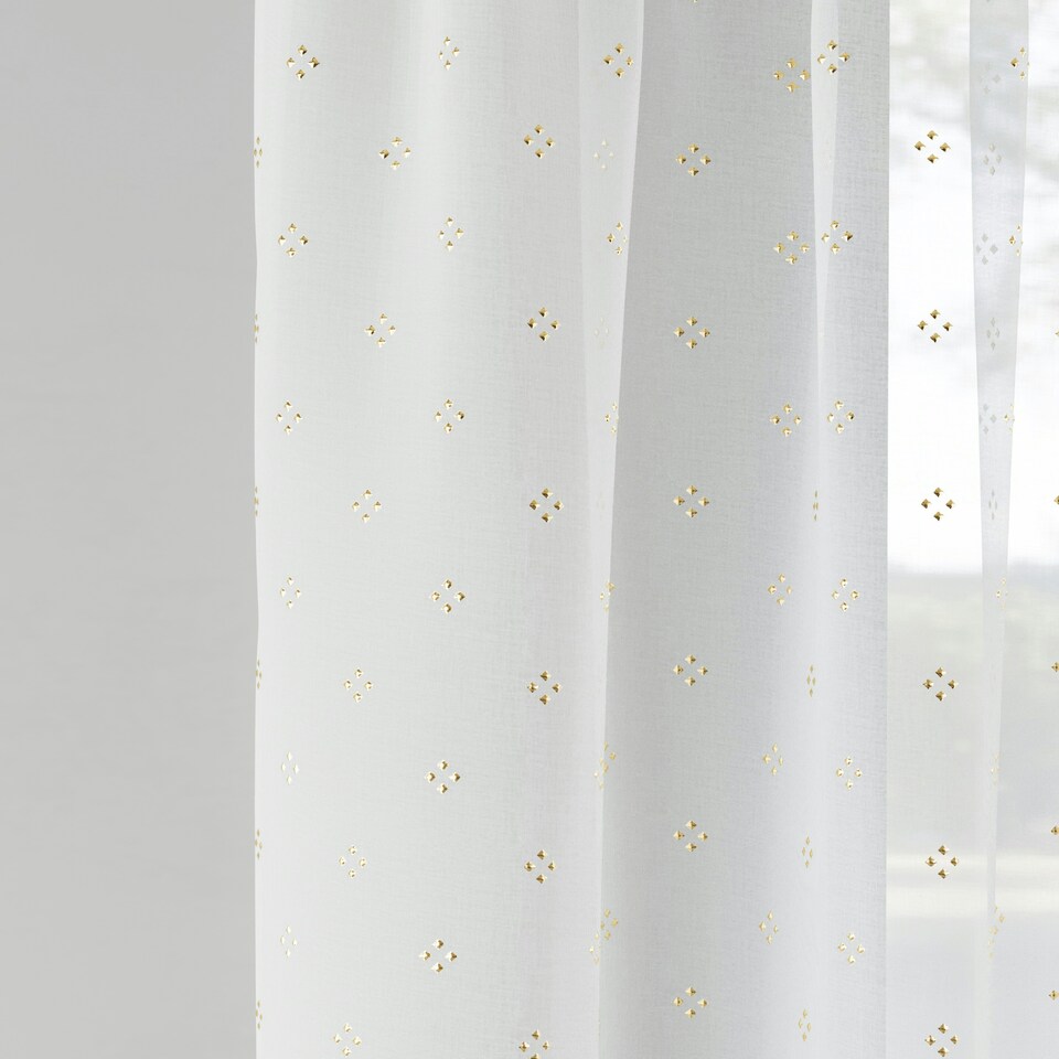 image 1 of Pair of Destiny Gold Metallic Diamond Print Voile Panels 183 cm (72 inch) Rod Pocket Panels for Bedroom and Living Room