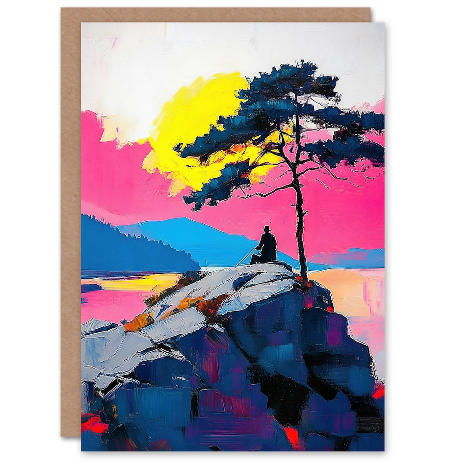 image 1 of Old Man Lone Tree Sunset Coastal Cliff Landscape Birthday Greeting Card