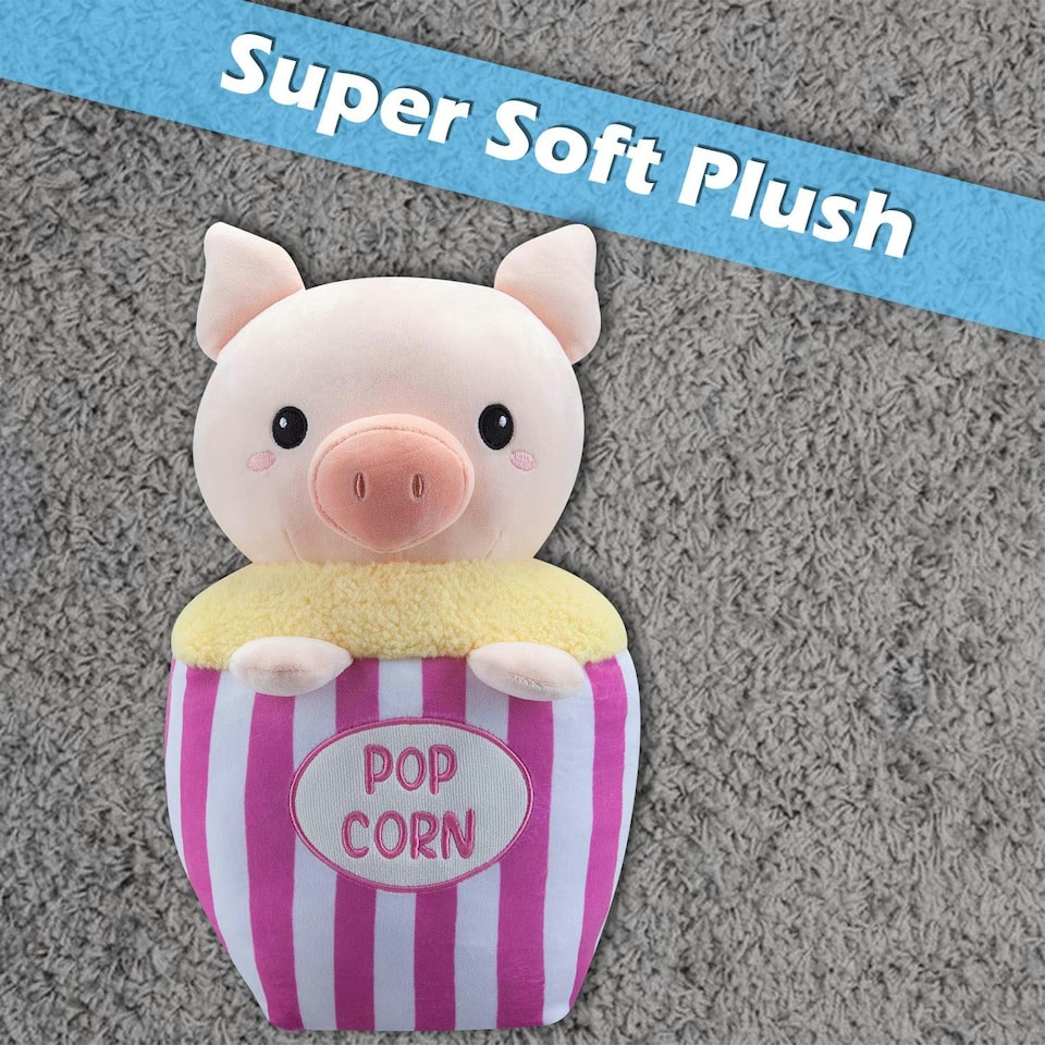 image 1 of Popcorn Pig Soft Toy Cute Plushie Huggable Cuddly Stuffed Toy 36cm Pink