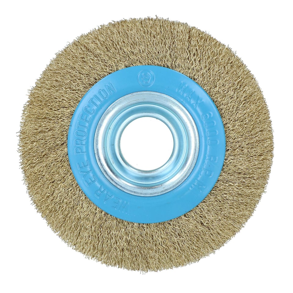 image 1 of Steel Wire Wheel / Brush with shaft adapters for 6" and 8" Bench Grinders TE013