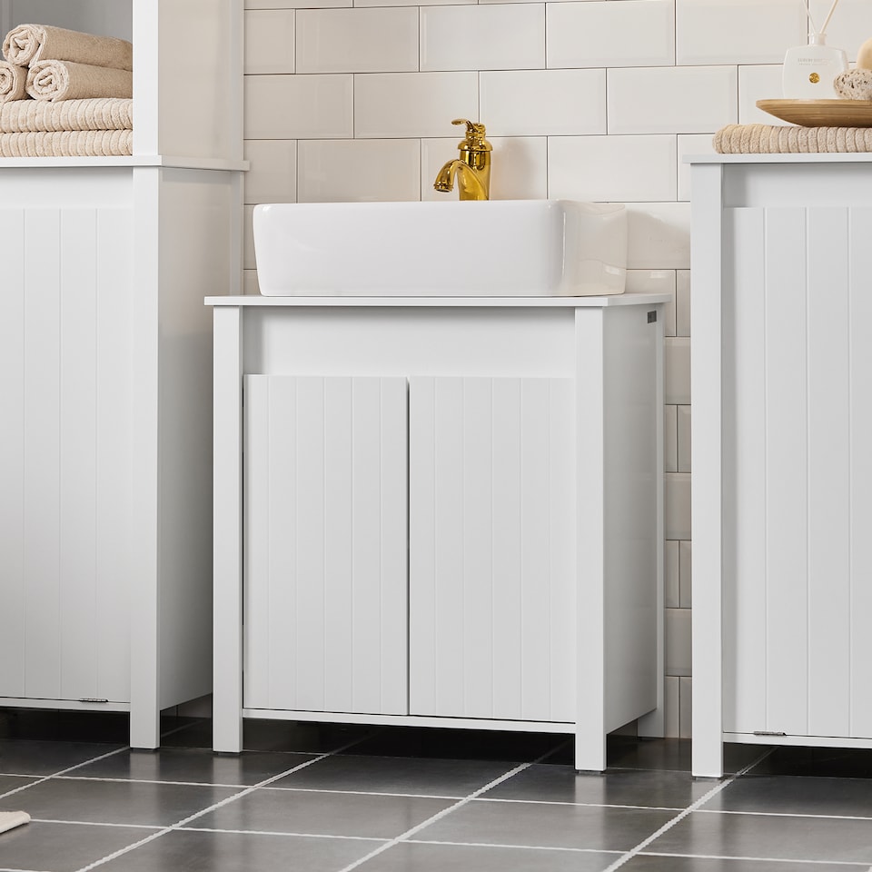 image 1 of SoBuy Compact Under Sink Cabinet with Adjustable Shelf, White, 23.6x13.4x25.8 inches, 14.3 kg - BZR101-W