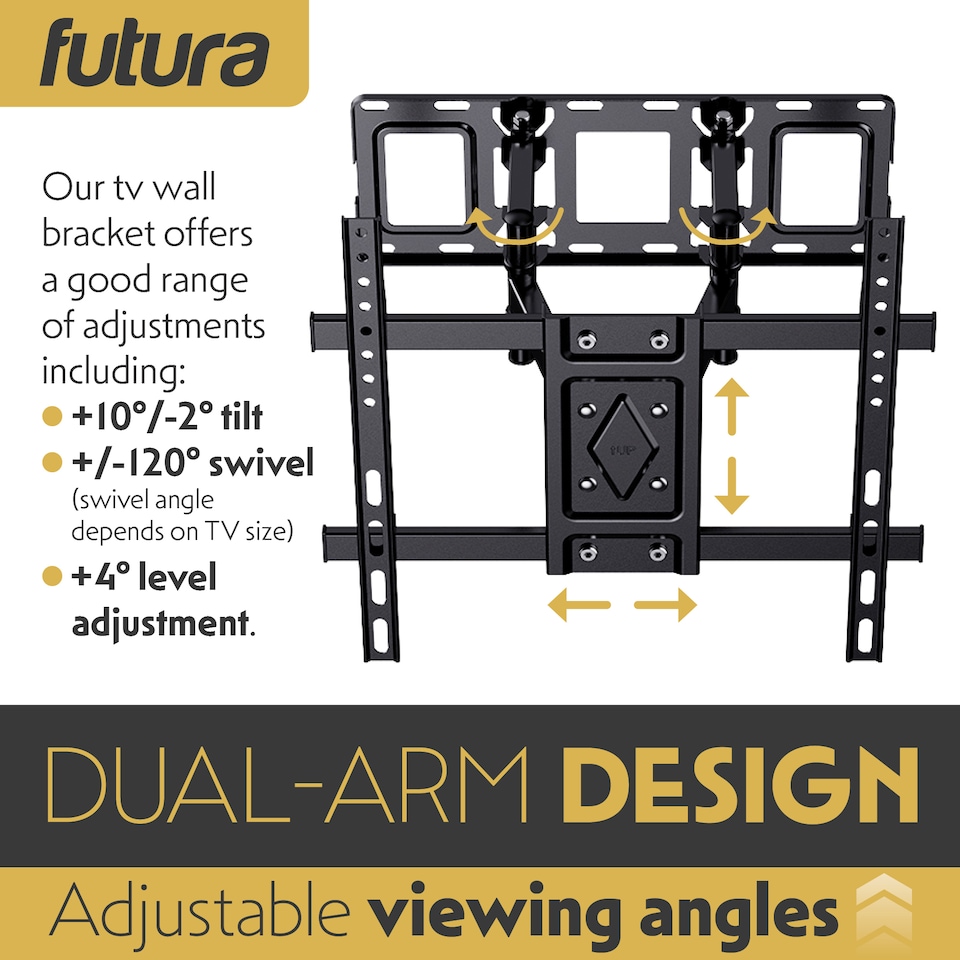 image 1 of Futura TV Wall Bracket Mount for 32-65 Inch TVs, Tilt, Swivel & Rotation, Universal Flat & Curved TVs, VESA Max 400x400mm 35kg Max