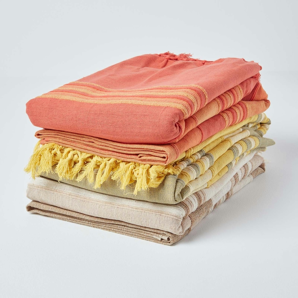 image 1 of Homescapes Cotton Morocco Striped Terracotta Throw - 225 x 255 cm | Orange