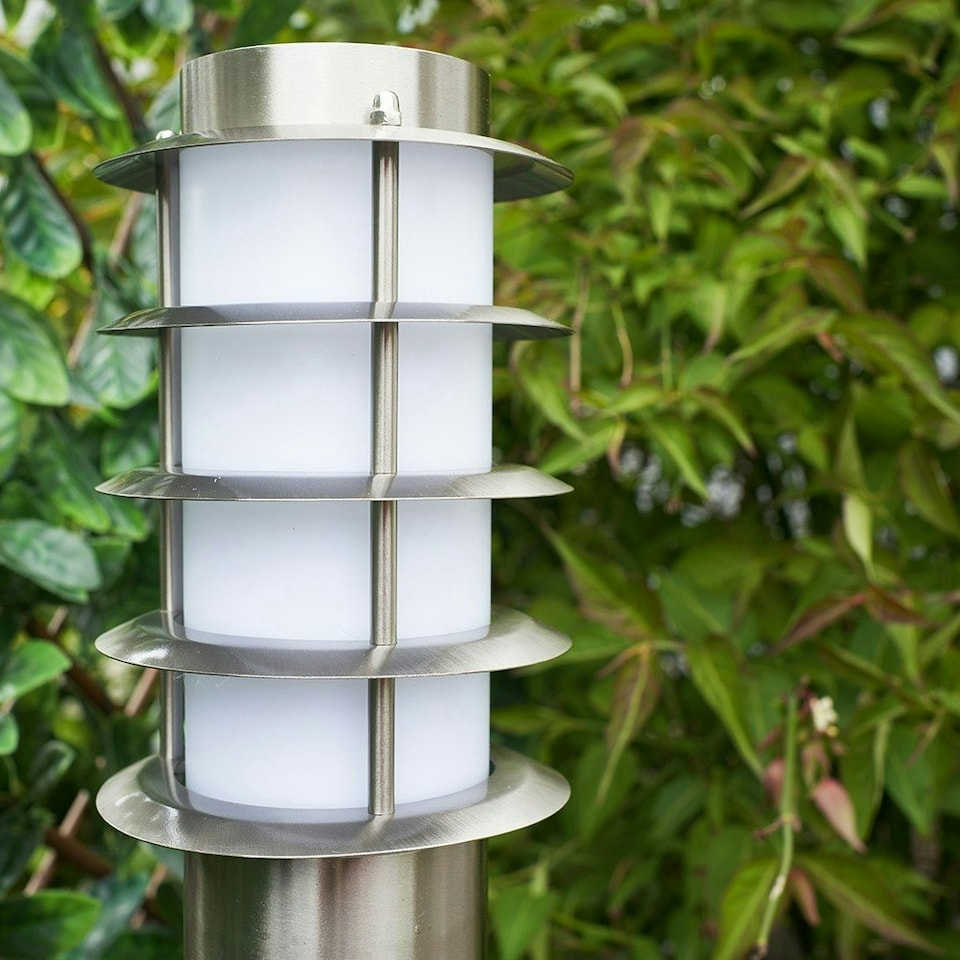 image 1 of ValueLights Wharf Outdoor Stainless Steel 1 Metre Bollard Lantern Light Post & Warm White LED Bulb