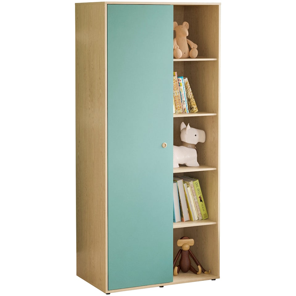 image 1 of Junior Vida Neptune 1 Door Wardrobe 5 Shelves & Clothes Rail, Blue & Oak