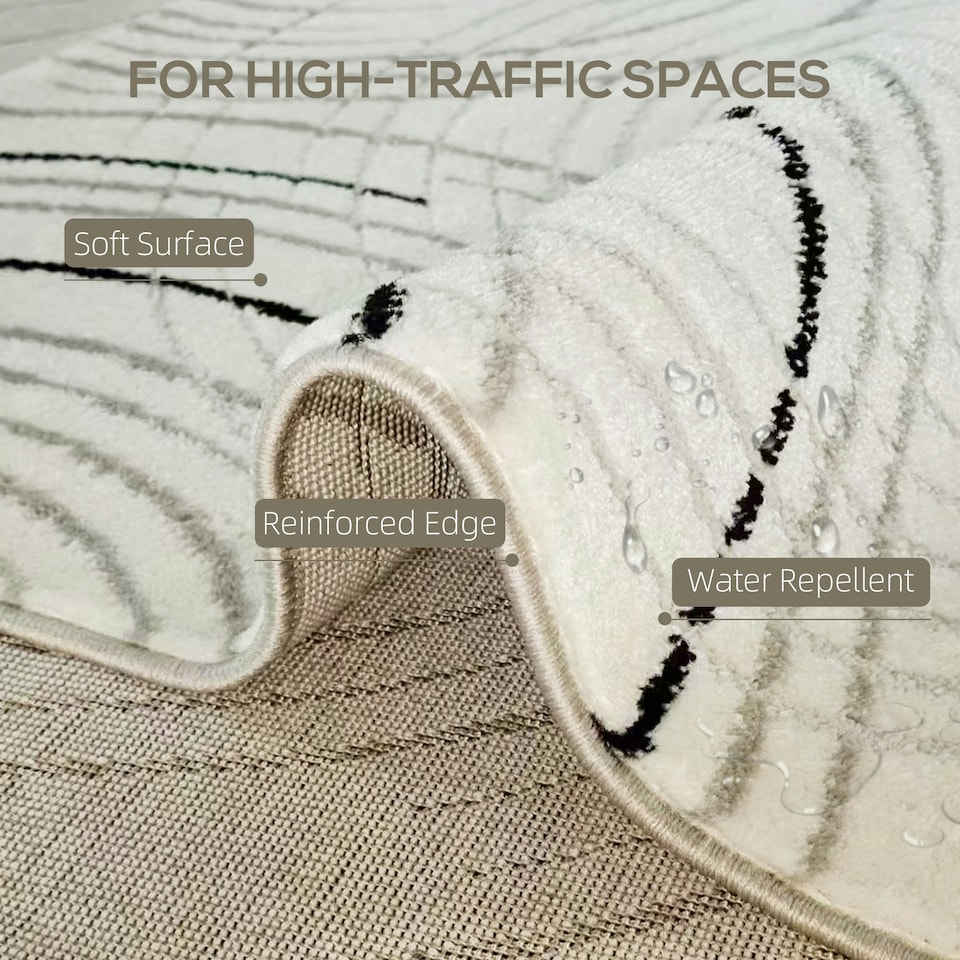 image 1 of HOMCOM Swirl Pattern Washable Area Rug, Allergy-Friendly Floor Carpet, Cream Cream | White | 230 x 160 cm