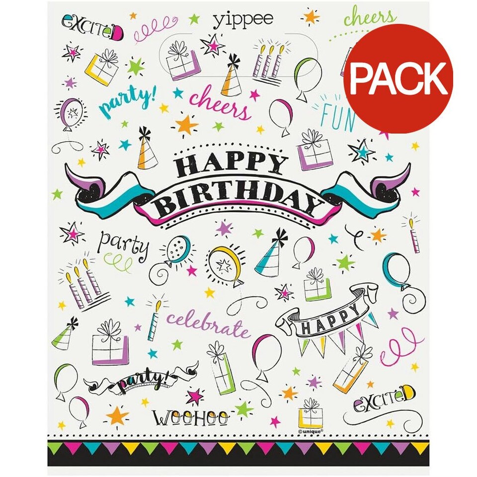 Unique Party Doodle Happy Birthday Party Bags (Pack of 8) - Multicoloured - One Size Multi