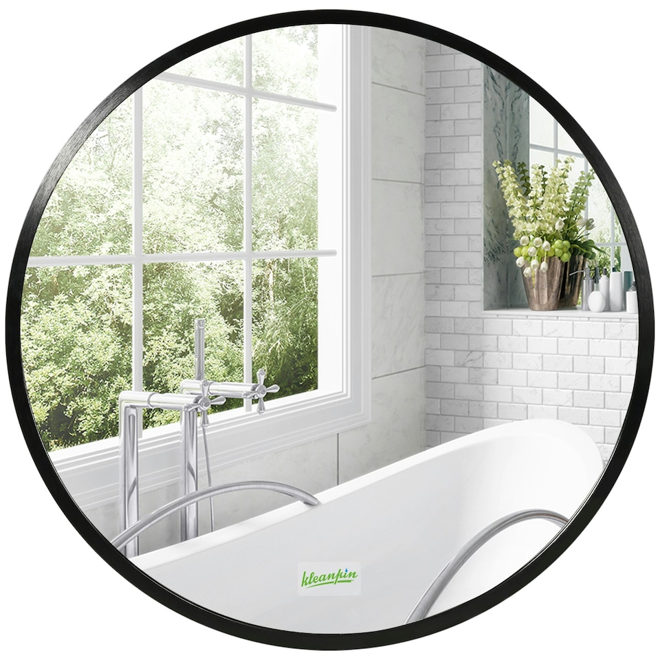 image 1 of kleankin Round Bathroom Mirror, Modern Wall Mirror Aluminium Frame, 40x40 cm