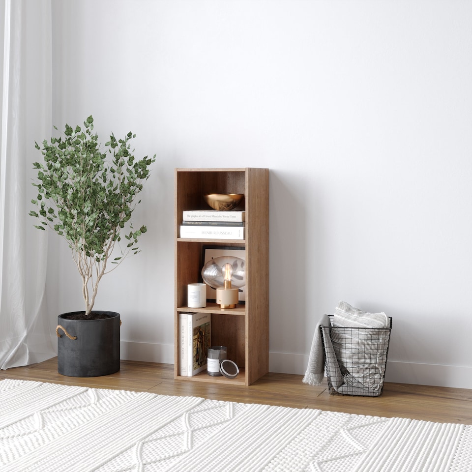 image 1 of Wooden Bookcase Shelving Display Storage Shelf Unit Wood Shelves | Multi | Oak - 3 Shelf | 1