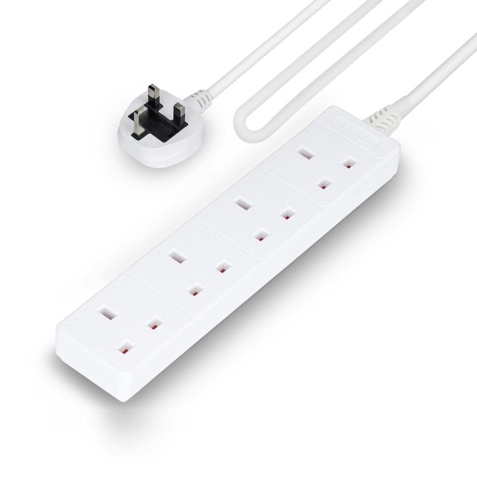 image 1 of GEEPAS 4 Gang Extension Lead With Neon Light, 2m Cable
