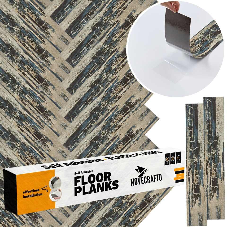 image 1 of NOVECRAFTO Self Adhesive Floor Planks | 36x5.98in (91.4x15.2cm) Each | Peel & Stick Vinyl Flooring | Stormwave Timber Design | Waterproof DIY Tiles | Brown | 2.78 sqm