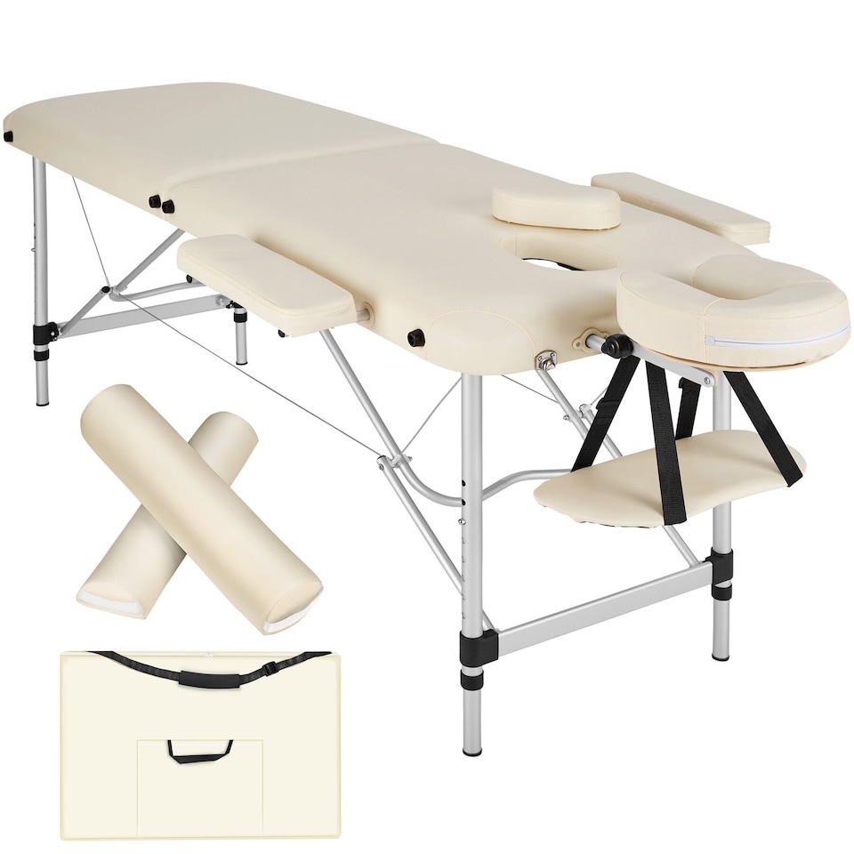 image 1 of Massage Table Set Massage Bench Massage Table 2 Zone Massage Bed Cosmetic Lounger Bag Bolsters Head And Armrests | Cream | beige | 1