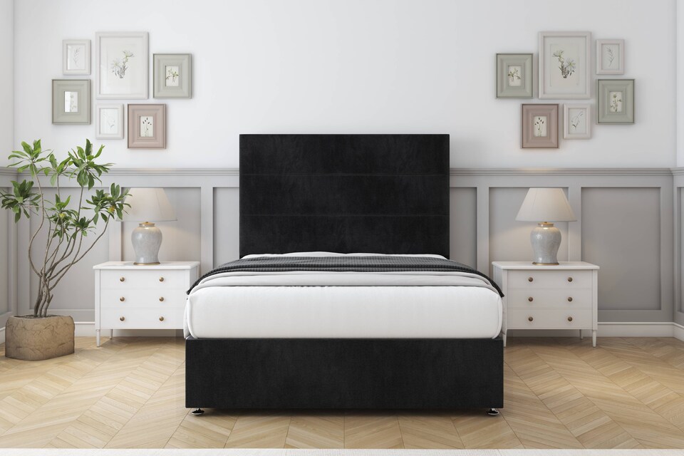 image 1 of Sloomy Texas Black Naples Divan Bed Base 2 Drawers Same Side With 26 Inch Strutted Headboard | Black | Black | King | 1