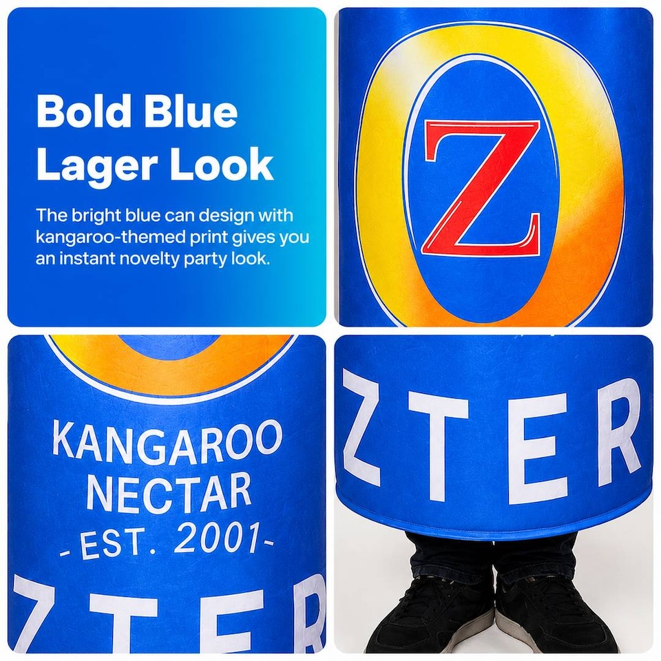 image 1 of Adults Beer Can Costume Novelty Lager Tabard Kangaroo Stag and Hen Party Fancy Dress Outfit
