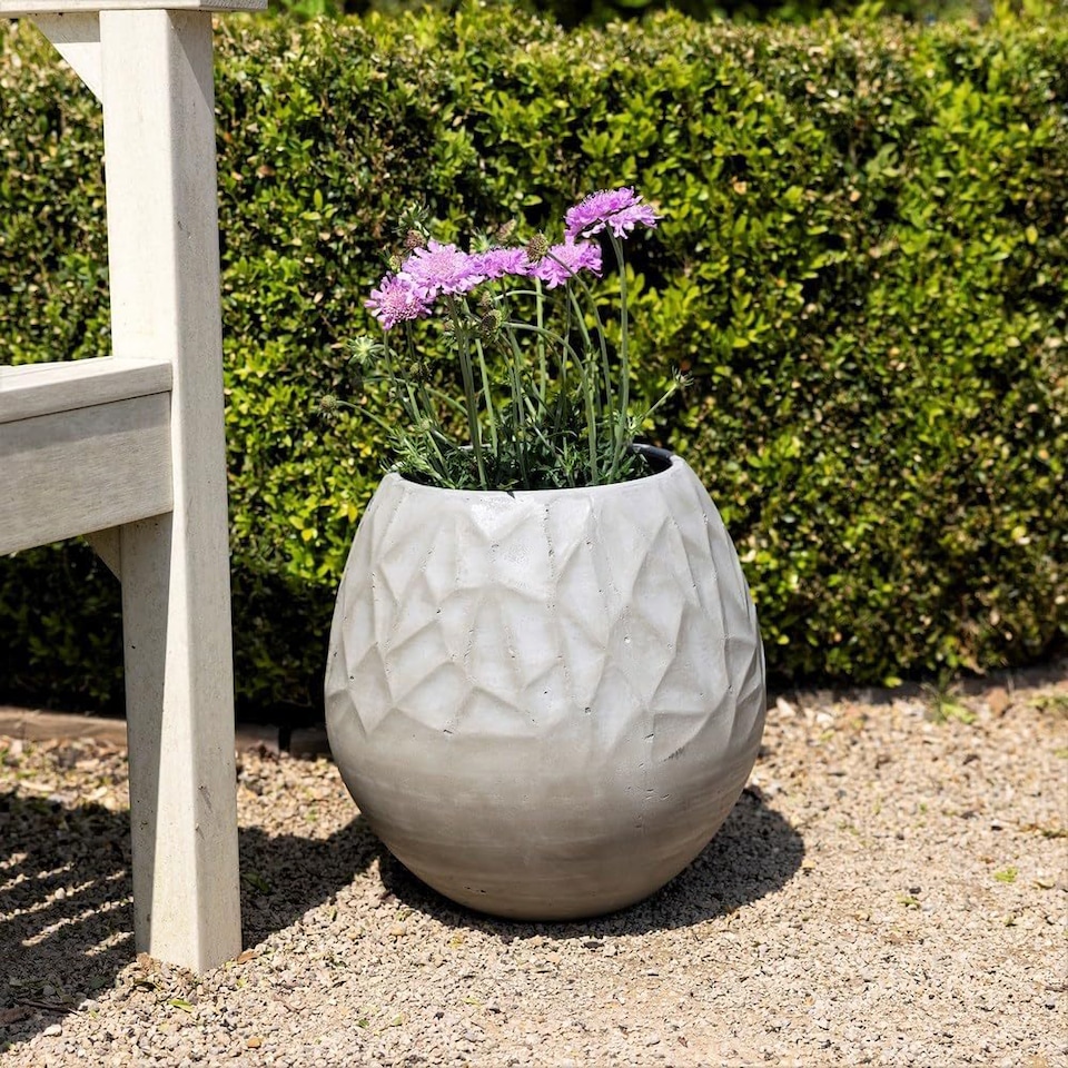 image 1 of Primrose Natural Cement Round Geometric Pattern Effect Planter in Grey 50cm