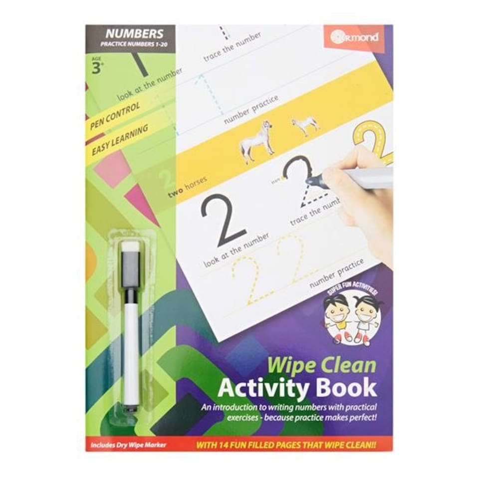 image 1 of A4 14 Pages Wipe Clean Activity Numbers 1-20 Book With Pen by Ormond