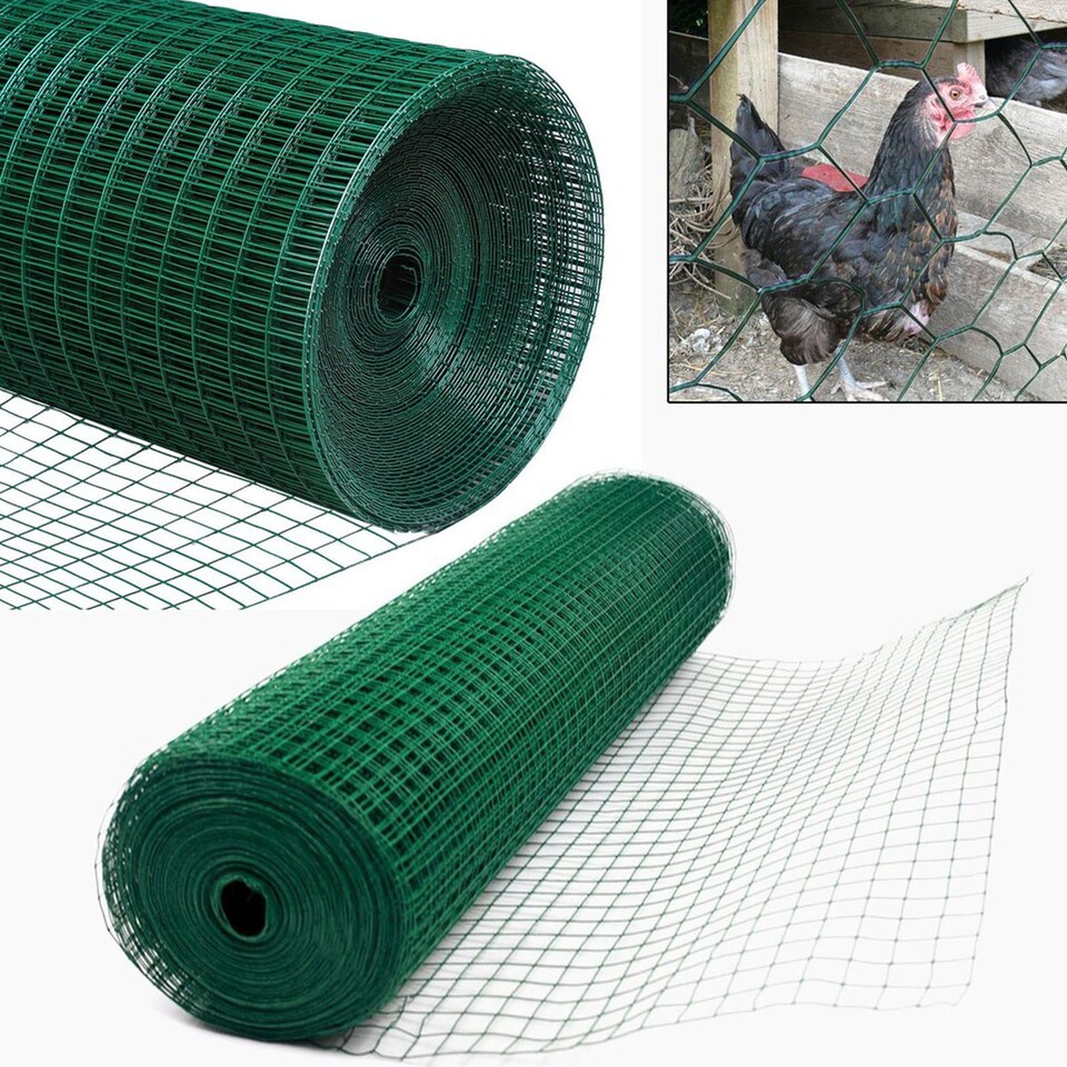 image 1 of Green PVC Coated Chicken Wire Mesh 1” x 1” Fencing Garden Barrier Metal Fence - 1.2M x 45M