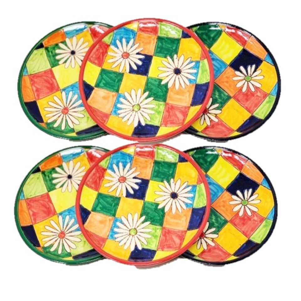 image 1 of Verano Spanish Ceramics Signature Set of 6 Small Serving Plates - 20cm Flowers