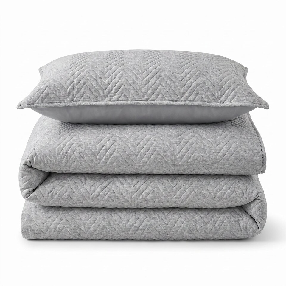 image 1 of Home Republic Hudson Semi Printed Quilted Duvet Cover and Pillowcase Set