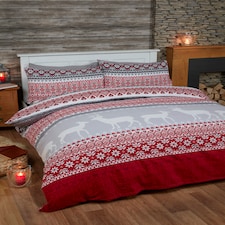 Fairisle Reindeer Pure Cotton Bed Cover Sheet Set Red | Double