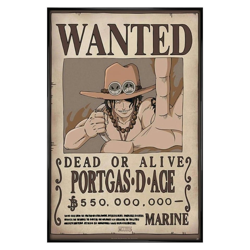 image 1 of Gloss Black Framed One Piece Wanted Ace Maxi Poster