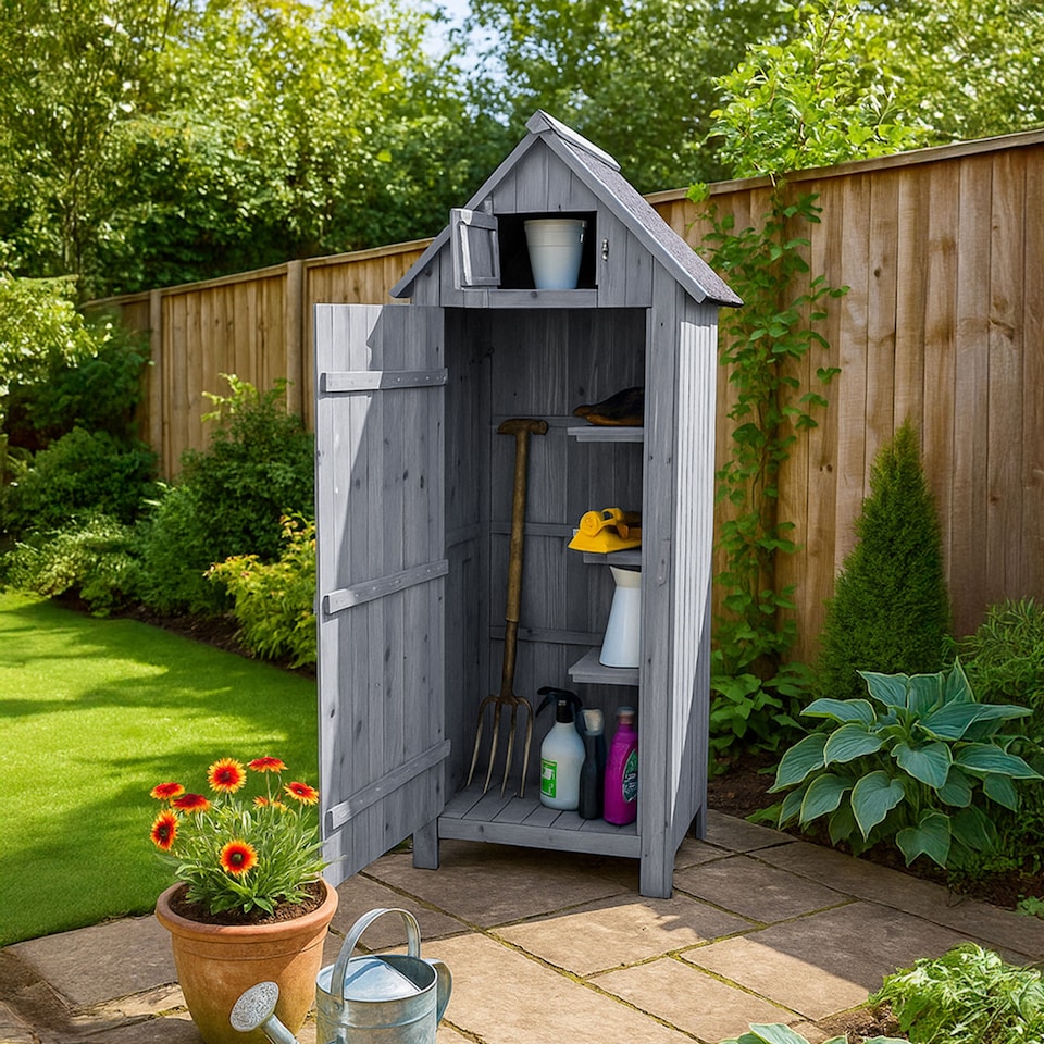 image 1 of JSH Bideford Tall 180cm Wooden Garden Storage Shed Unit with Pitched Roof - Grey