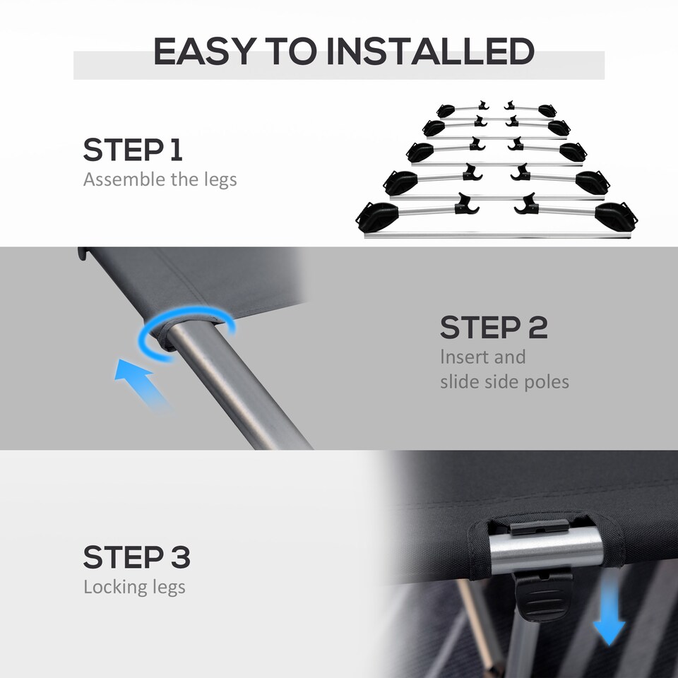 image 1 of Outsunny Lightweight Camping Bed, Aluminium Portable Camp Cot Sleeping Bed with Strong Support 150kg and Carry Bag for Outdoor Overnighter Camping, Hiking, Travel, RV, Black