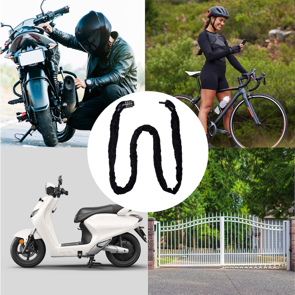 image 1 of Bike Heavy-Duty Chain Lock with 4-Digit Resettable Combination - 8mm x 1m