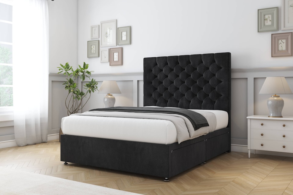 image 1 of Sloomy Mayfair Black Naples Divan Bed With Mattress 4 Drawers With 54" Floor Standing Headboard 6' Super King | Black | Black | Super King | 1
