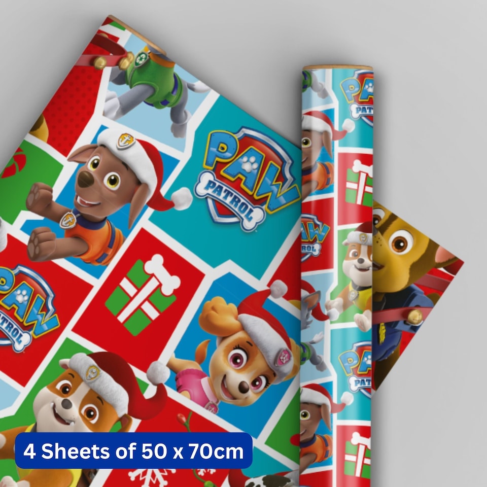 Paw Patrol Christmas 4 Sheets & 4 Tags Gift Wrap