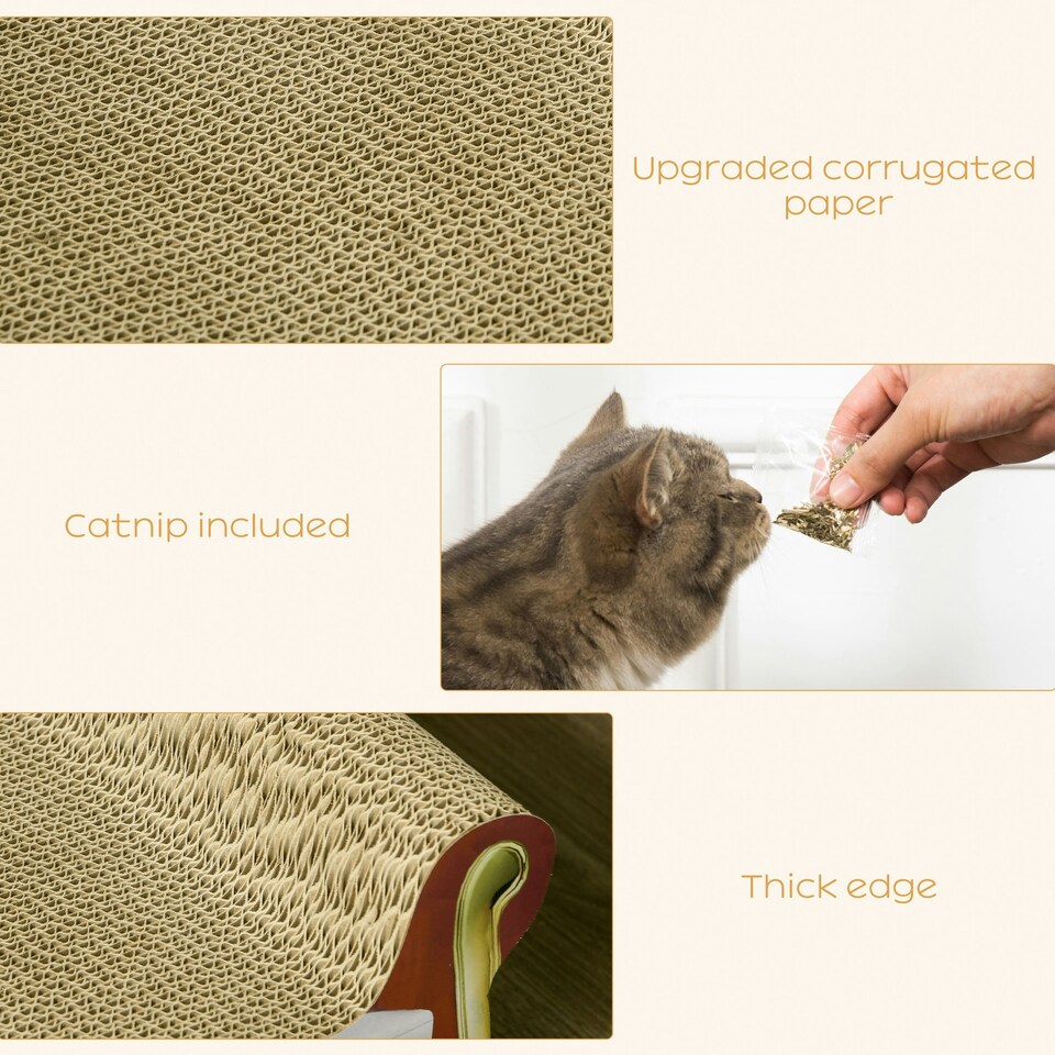 image 1 of PawHut Cat Scratcher Lounge Sofa Cardboard with Catnip, 58 x 29.5 x 29cm