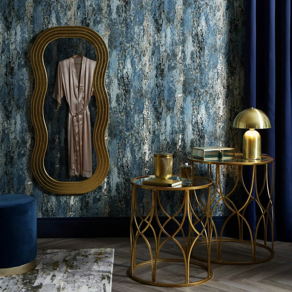 image 1 of Nova Metallic Wallpaper in Blue and Silver Multi