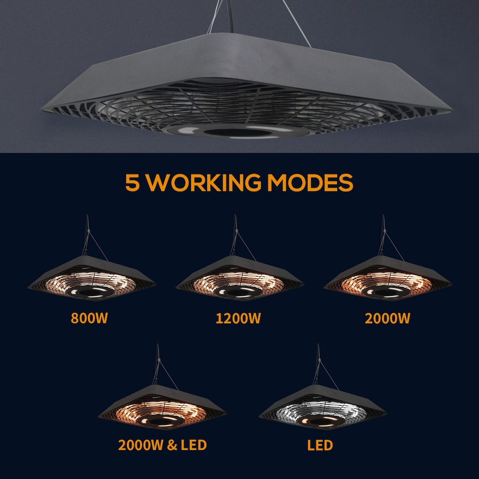 image 1 of Outsunny 2000W Patio Electric Hanging Ceiling Heater Halogen Remote Aluminium