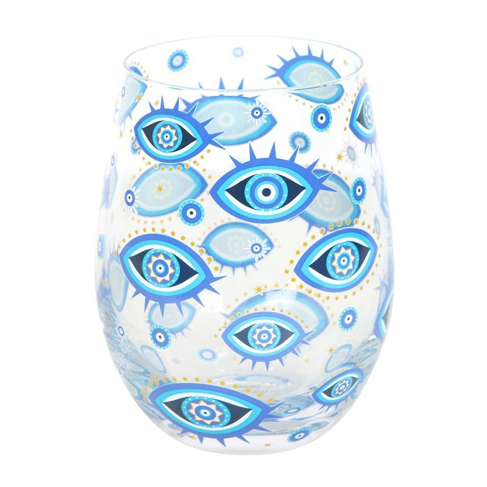 image 1 of All Seeing Eye Print Stemless Glass - 500ml Blue