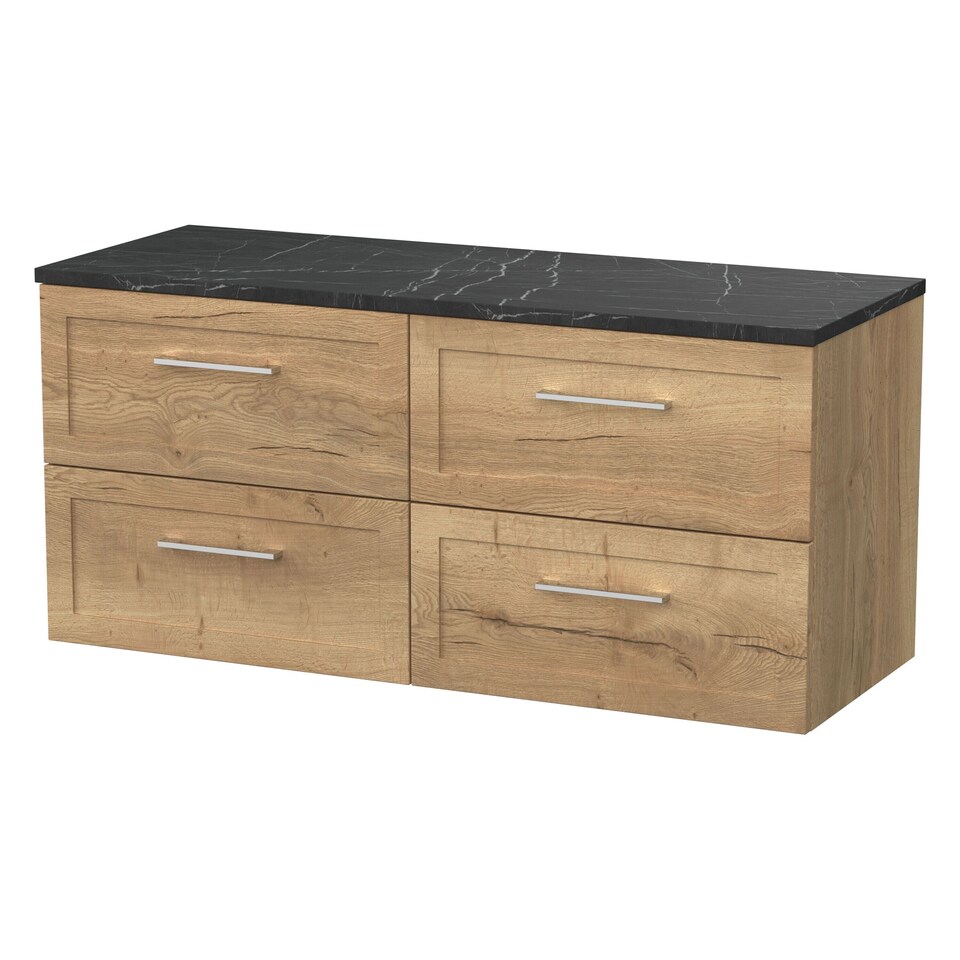 image 1 of Balterley Stonnall Traditional Wall Hung 4 Drawer Vanity Unit with Laminate Worktop, 1200mm, Autumn Oak