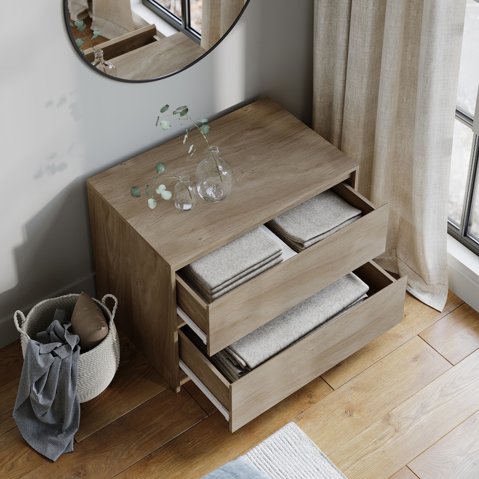 image 1 of URBNLIVING 2 Drawer Chest Storage Unit With Adjustable Feet | Multi | Oak | 1