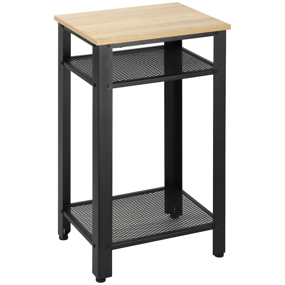 image 1 of HOMCOM Modern Side Table with 2-Tier Shelves End Table for Bedroom Yellow