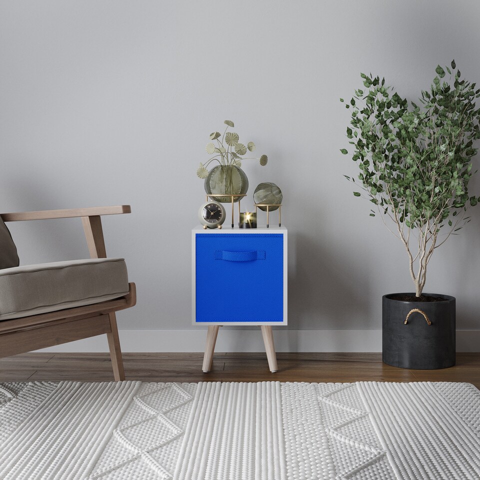 image 1 of White 1-Drawer Cube Shelving Unit with Scandinavian Legs | Blue | Dark Blue & Pine | 1