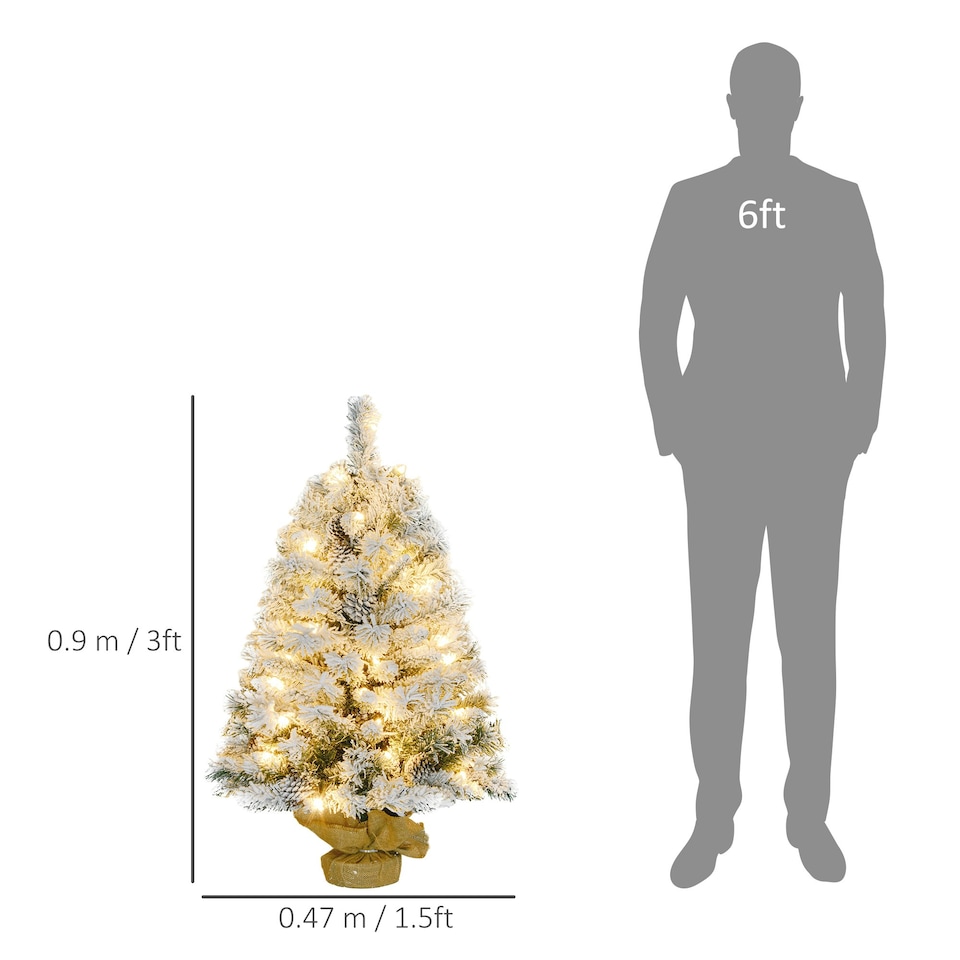 image 1 of HOMCOM 3ft Artificial Christmas Tree with LED Light, Concrete Base
