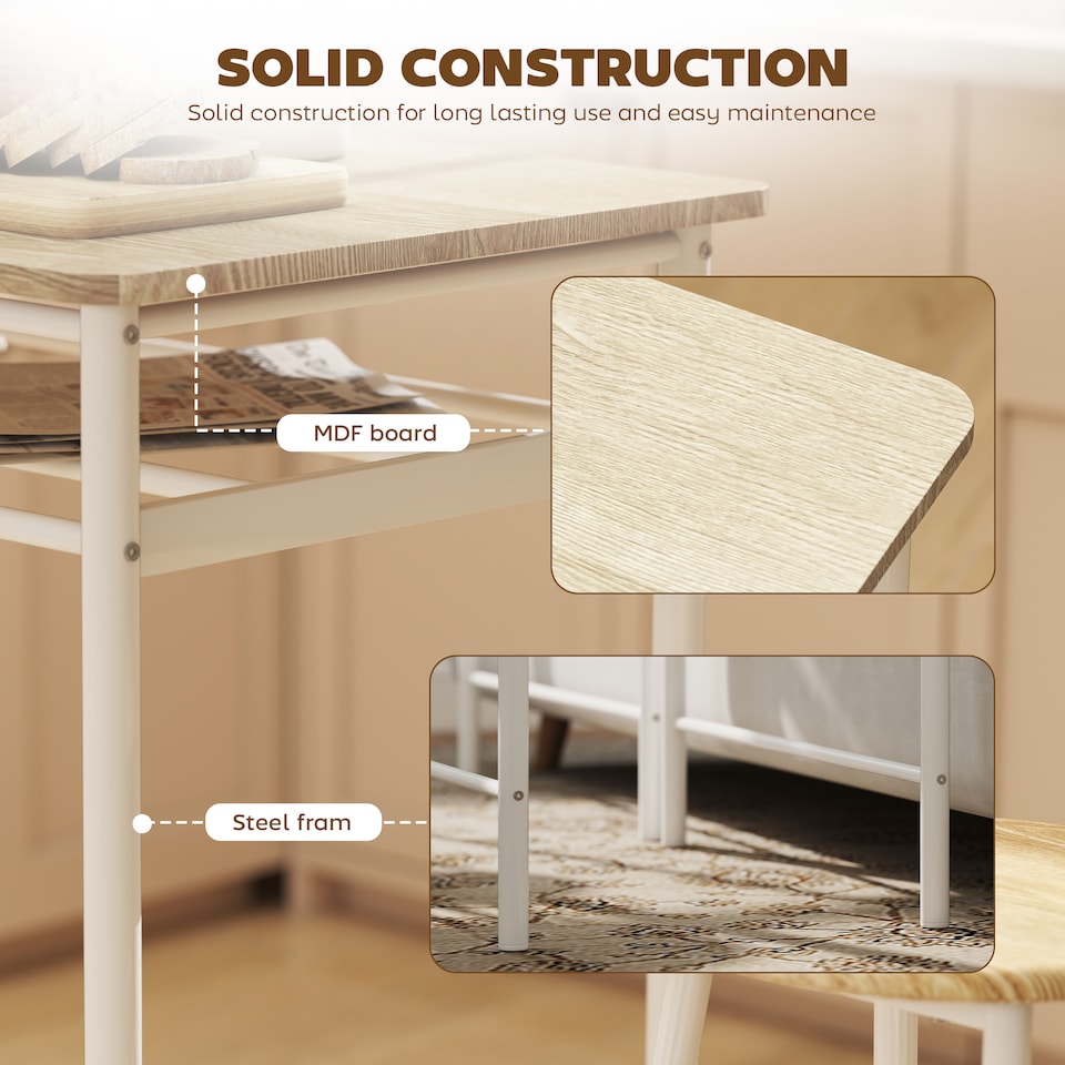 image 1 of HOMCOM Bar Table Set, Bar Table and Stools Set, Footrest and Storage Shelf, for Kitchen, Dining Room, Pub, Cafe, White and Oak