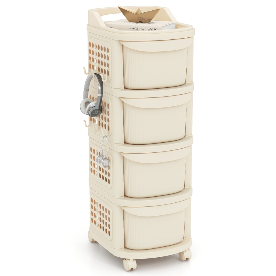 image 1 of COSTWAY 4-Drawer Utility Cart Rolling Plastic Storage White