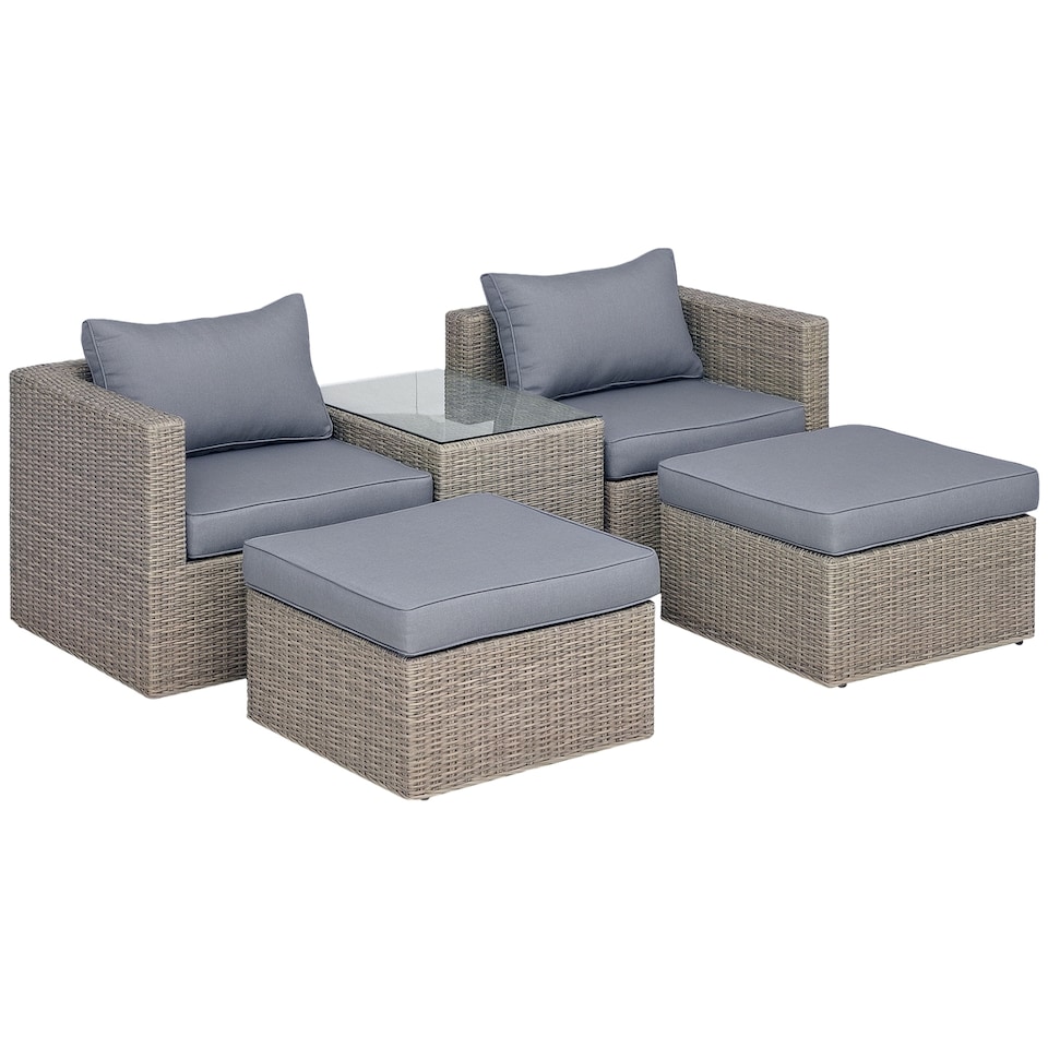 image 1 of Outsunny 5 Pcs Rattan Garden Furniture Set Single Sofa Stool Coffee Table