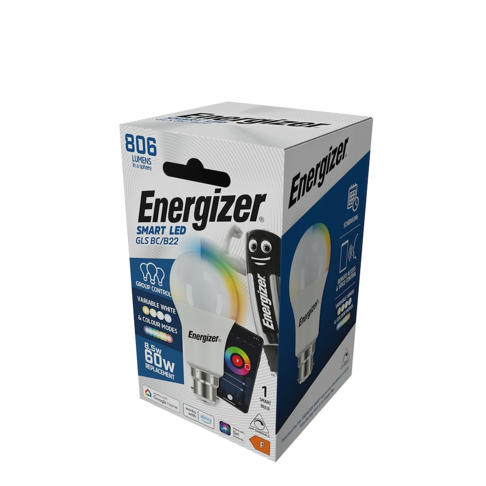 image 1 of Energizer Smart B22 (BC) GLS 8.5W Colour Changing Bulb 806lm - Box of 1