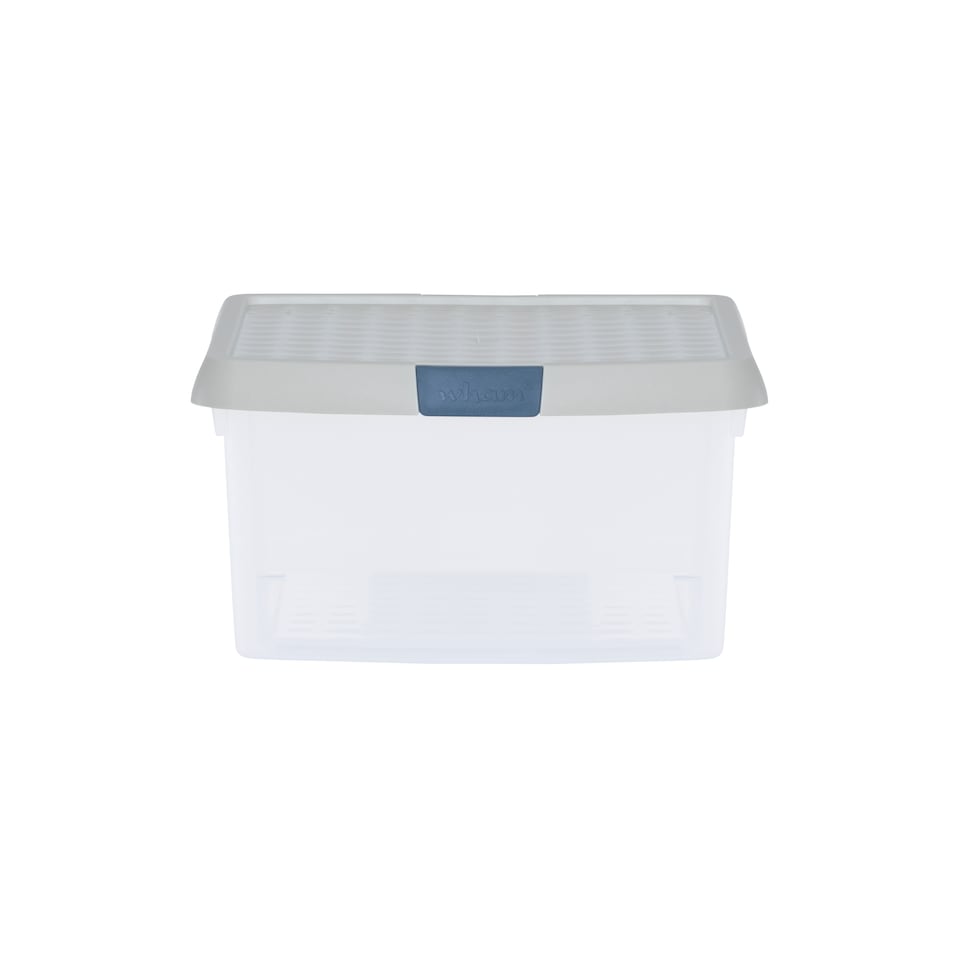 image 1 of Wham Clip 5x 9L Square Plastic Storage Boxes with Clip Lock Lids. Ideal for Home, Office, Toys & More - Clear/Stone | Cream | Stone | 5