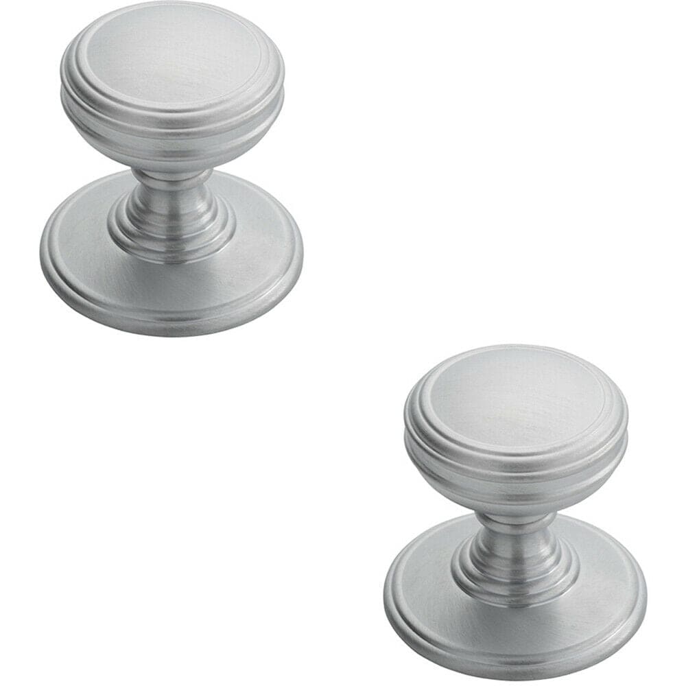 Loops 2x Ringed Tiered Cupboard Door Knob 38mm Diameter Satin Chrome Cabinet Handle