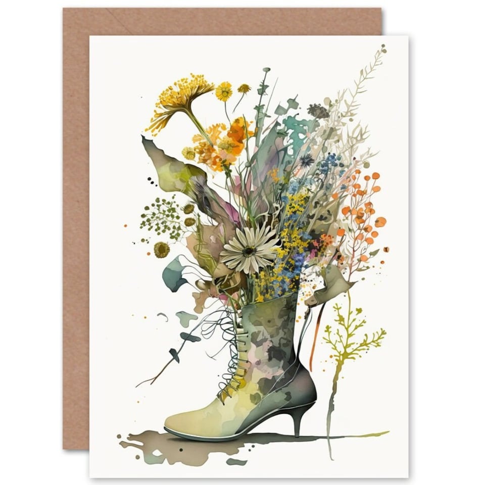 image 1 of Spring Wildflower Bouquet Stiletto Boot Birthday Card