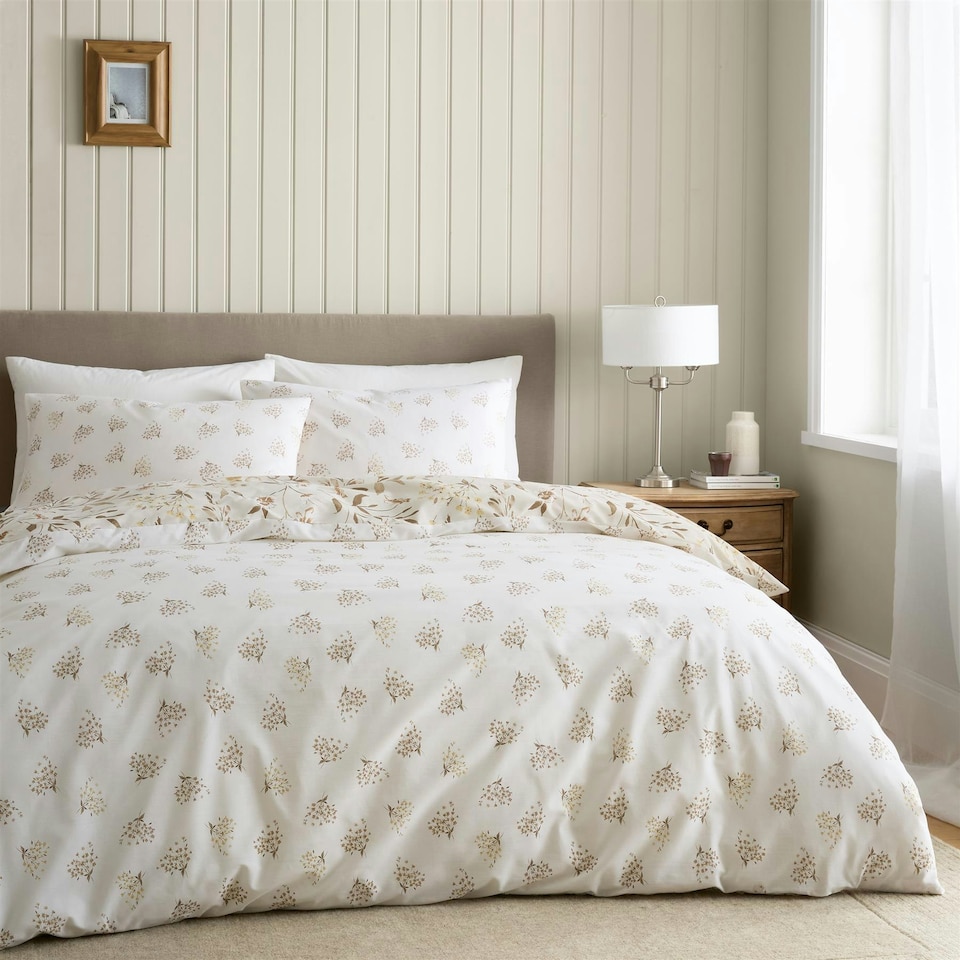 image 1 of Catherine Lansfield Isadora Floral Duvet Cover Set - Natural Cream | King